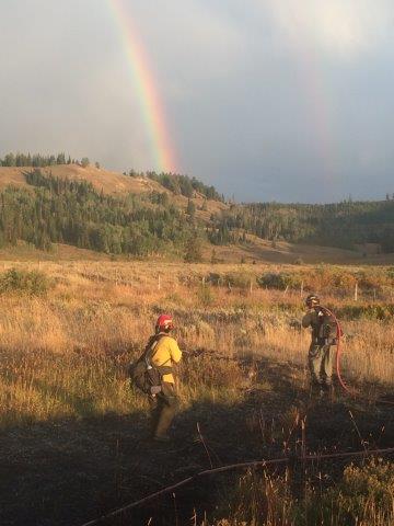  Sublette County fire personnel along with Teton Interagency fire staff took suppression action and continue to jointly suppress the 5 acre fire smoldering in a grass fuel type. 